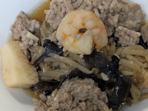ひき肉と魚介のにんにく醤油炒め〜ホットクック〜